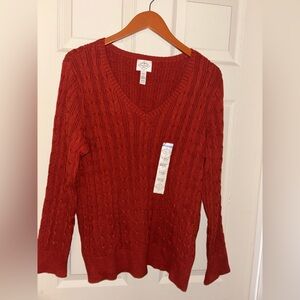 St. John's Bay Womens V Neck Long Sleeve Cable Knit Pullover Sweater NWT